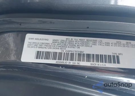 2009 Subaru Outback 2.5I из США, поврежденный, VIN 4S4BP61C797319847